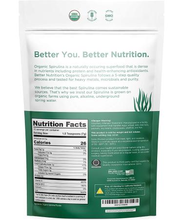 Organic Spirulina Powder 225g - USDA Certified, 64 Servings, 70% Protein, Vegan Superfood - Buy Online on GoSupps.com