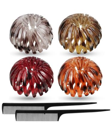 4 Pieces Bird Nest Hair Clips Expandable Ponytail Holder Ponytail Hairpin Curling Iron Vintage Geometric Retractable Hair Loops Hairstyle Hairpin Headband (Orange, Light Brown, Green Brown, Red Brown) Orange,Green,Brown,Red