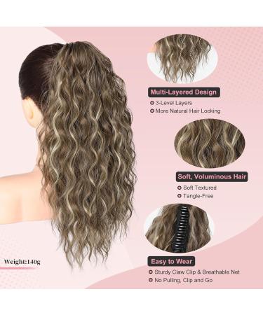 Brikabia Blonde Ponytail Extension - 40cm Curly Clip-In Hairpiece for Women Medium Brown Ash Blonde Long Corrugated Style - Buy Online on GoSupps.com