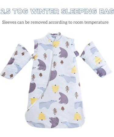 Chilsuessy Baby Sleeping Bag with Detachable Long Sleeves | 2.5 Tog Wearable Blanket for Winter | Blue Polar Bear Design | 2-4 Years - Buy Online on GoSupps.com