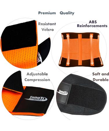Innoti Back Band for Men & Women - Lumbar Support Belt - Compression with Double Adjustment Straps - Orange XXL (107-123 cm) - Ideal for Sports & Work - Buy Online on GoSupps.com