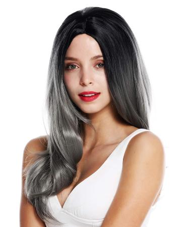 WIG ME UP ZM-1811-171Dye1B Women's Long Straight Ombre Balayage Wig - Black Grey Middle Parting - Buy Online on GoSupps.com