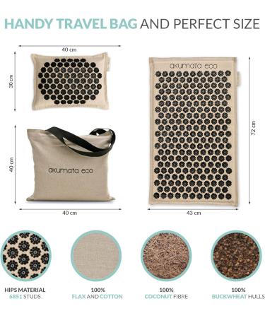 Akumata Eco Acupressure Mat & Pillow Set for Back & Neck Pain Relief | Full Body Massage Set - Linen & Black - Buy Online on GoSupps.com