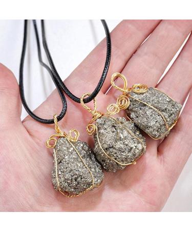 Pyrite Crystal Pendant - Natural Gold Wire Wrapped Raw Pyrite Necklace for Men Handmade Healing Gemstone Pendant Necklace with Black Macrame Cord Frifer - Buy Online on GoSupps.com