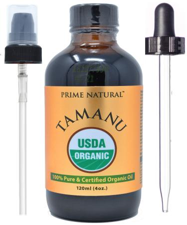 PRIME NATURAL Organic Tamanu Oil - USDA Certified, 100% Pure, Cold Pressed, Unrefined, Virgin (4oz / 120ml) For Face, Hair & Skin Care - Natural Moisturizer