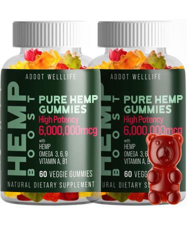 Pure Hemp Gummies - Natural High Potency Vitamin Gummies by ADDOT WellLife - Vegan Hemp Oil Infused Gummy (2 Bottles) (60 Count (Pack of 2), Assorted) 60 Count (Pack of 2) Assorted