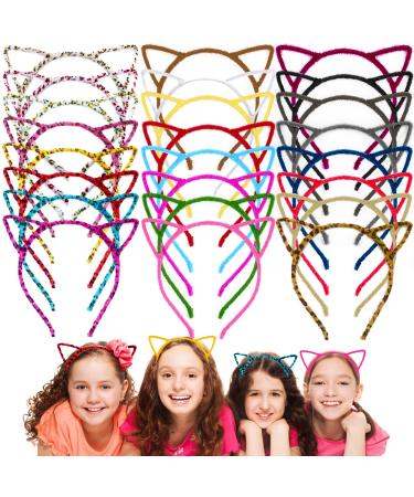 Krgiqn 24 Colors Cat Ear Headbands Fluffy Hair Hoop Hairband Plastic Hair Accessories for Girls and Adults Daily Wearing Party Decoration Birthday Gifts 24 Pcs 24 Cat Ear