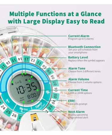 Bluetooth Smart Automatic Pill Dispenser - 28 Day Electronic Medication Organizer for Elderly with Alarm & Timed Dispensing - White & Green - Buy Online on GoSupps.com