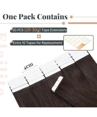 Elailite Tape Extensions - Real Hair Hairpiece 40cm 30g Straight Remy Dark Brown #02 20 Pieces - International Shipping Available - Buy Online on GoSupps.com