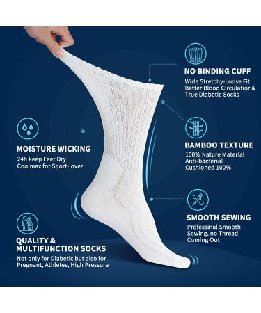 LIN Diabetic Socks for Men & Women - Non-Binding Circulatory Extra Wide Top - 6 Pairs Crew/White - Size 13-15 - Buy Online on GoSupps.com