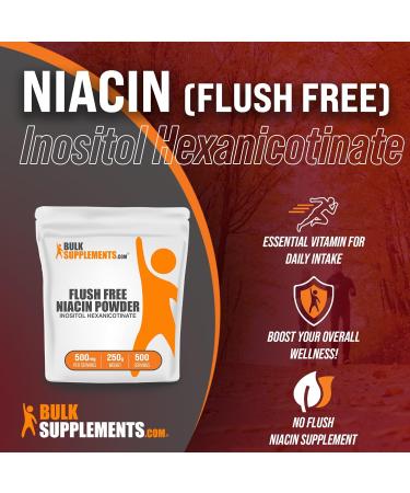 Flush Free Niacin Powder 500mg - Vitamin B3 Inositol Nicotinate Supplement 250g Pack - BULKSUPPLEMENTS.COM - Buy Online on GoSupps.com