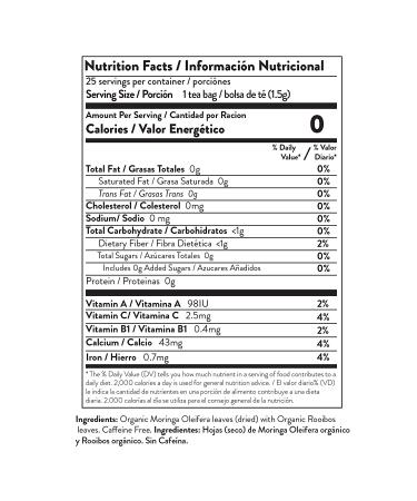 Miracle Tree Organic Moringa Rooibos Tea - Caffeine Free Superfood, 25 Tea Bags (1.32 oz) - Buy Online on GoSupps.com