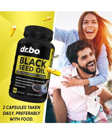 Black Seed Oil Capsules - Vegan Cold Pressed Nigella Sativa for Skin & Hair Health | Halal 500mg - 60 Softgels - Buy Online on GoSupps.com