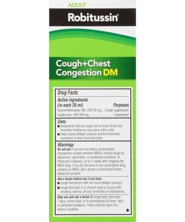 Robitussin Cough and Chest Congestion DM, Raspberry Flavor - 4 Fl Oz Bottle - Buy Online on GoSupps.com