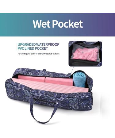 Boulder Bee Yoga Mat Bag - Large Carrier with Wet Pocket, Gym Tote for Women | Blue Cashew Flower Design | Yoga Gifts - Buy Online on GoSupps.com