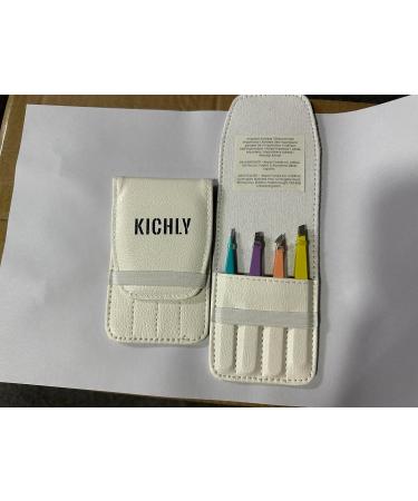 KICHLY Professional Eyebrow Tweezers Set - 4 Multi-Colored Tweezers & Travel Leather Case for Precision Plucking - Buy Online on GoSupps.com