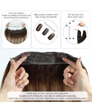 Ugrace Real Hair Extensions with Invisible Fishing Cord 14 Inch Balayage Highlights in Light Brown Ash Brown & Hydrogen Blonde 70g Smooth Hair for Women - Buy Online on GoSupps.com