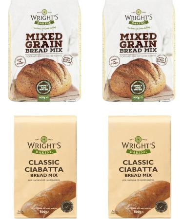 Wright's Baking | Bread Mix Selection Pack (2 Packs Mixed Grain Bread Mix 500g + 2 Packs Classic Ciabatta Bread Mix 500g) | For Machine or Hand Baking - Buy Online on GoSupps.com