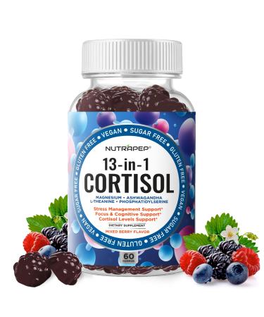 Cortisol Gummies for Women Men - 13-in-1 High Cortisol Reducer with Ashwagandha Magnesium L-theanine Rhodiola Rosea - Daily Cortisol Detox Manager for Stress Focus Support - Vegan Sugar Free 60 Count (Pack of 1)
