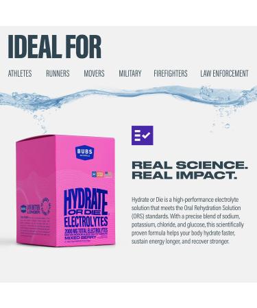 BUBS Naturals - Hydrate or Die Electrolytes Powder Packets for Fast Absorption | Premium 2000mg Electrolyte Powder | for Sports Recovery & Well-Being (Natural Mixed Berry Flavor 20 Sticks) - Buy Online on GoSupps.com