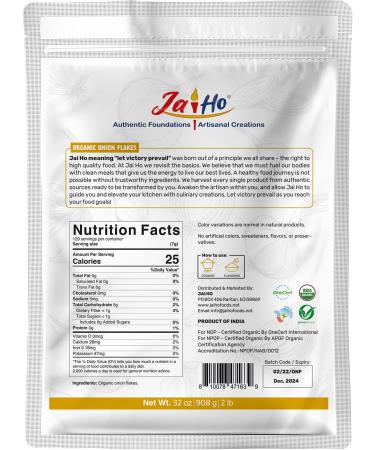 Organic Onion Flakes 2 LB - Gluten-Free Vegan Non-GMO - Resealable Pouch by Jai Ho - Buy Online on GoSupps.com