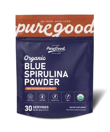 PureGood Organic Blue Spirulina Powder (Phycocyanin Extract) No Fishy Smell Vibrant Natural Color for Smoothies Baking Drinks Vegan Gluten-Free Superfood