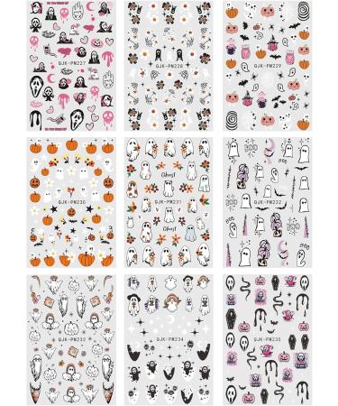 JMEOWIO 9 Sheets Halloween Nail Art Stickers Decals Self-Adhesive Cute Pink Ghost Nail Supplies Nail Art Design Decoration Accessories - Buy Online on GoSupps.com