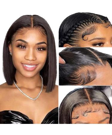 MEGALOOK 12 Inch Bob Wig Human Hair 13x4 Lace Front Wigs for Black Women 180% Density Brazilian Virgin Straight Bob Human Hair Wig Upgraded Glueless Wigs Natural Black Color 12 Inch 13x4 Bob Lace Wig