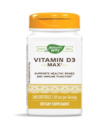 Nature's Way Vitamin D3 Max, Supports Healthy Bones and Teeth*, Supports Immune Health*, 125mcg per Serving, 240 Softgels - Buy Online on GoSupps.com
