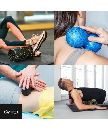 Gymtek Massage Ball Set - 2 Balls & Roller for Muscle Recovery Fascia Massage Yoga & Acupressure - Black & Blue - Buy Online on GoSupps.com