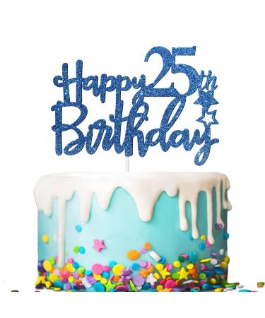 Tenhaisi Gilttery Navy Blue Happy 25th Birthday Cake Topper Cheers to 25Fabulous Birthday Party Decoration Adults Party Decoration
