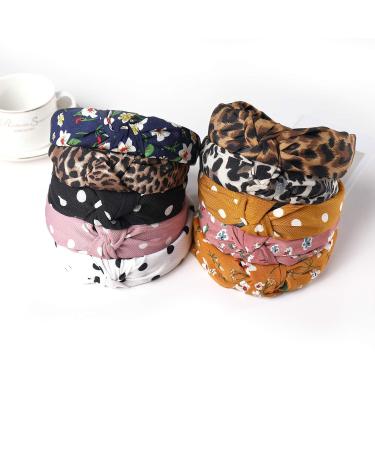 Leopard Print and Floral Knotted Headbands 10 Pack Set for Women and Girls - Fashion Hair Bands - Buy Online on GoSupps.com