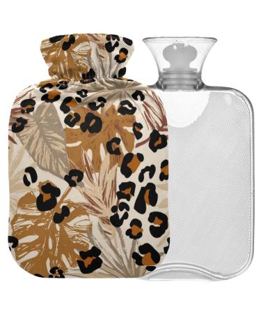 NAANLE hot hot water bottle with cover Leopard Print Palmblatt Transparent hot water bottle 2L large hot hot water bottle for menstrual cramps pain relief handfoots heat and cold therapy