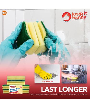10pk Heavy Duty Sponge Scourer with Finger Grip | Multi-purpose Kitchen and Bathroom Cleaning Sponges and Scrubbers | SOL Sticker Included - Buy Online on GoSupps.com