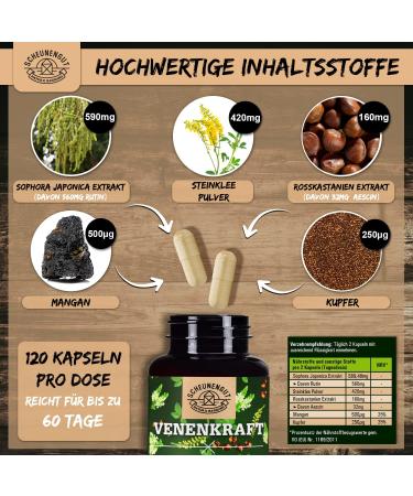 Venenkraft Rutin Steinklee Capsules - Laboratory Tested Vein Complex with Rutin Horse Chestnut Extract & More I 120 pcs | Scheunengut - International Shipping - Buy Online on GoSupps.com