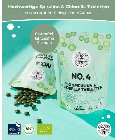 Buy Organic Spirulina-Chlorella Tablets 400mg - 500 Vegan Tablets | The Purity Brand - Laboratory Tested & Eco-Friendly Packaging - Buy Online on GoSupps.com
