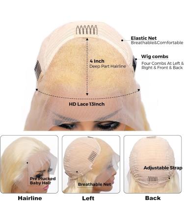 QAVA 613 Blonde Human Hair Wig 18 Body Wave 180% Density HD Lace Front Pre Plucked Brazilian Virgin Hair Wig with Baby Hair - Can be Dyed - 13x4 Frontal Wig for Women - Buy Online on GoSupps.com