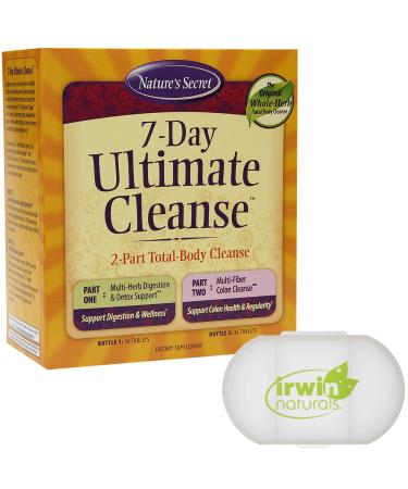 Nature's Secret 7 Day Ultimate Cleanse - 2 Part Total Body Cleanse Promotes Healthy Digestion & Elimination with Multi-Herb Detox Blend & Multi-Fiber Colon Cleanse 72 Tablets with a Pill Case