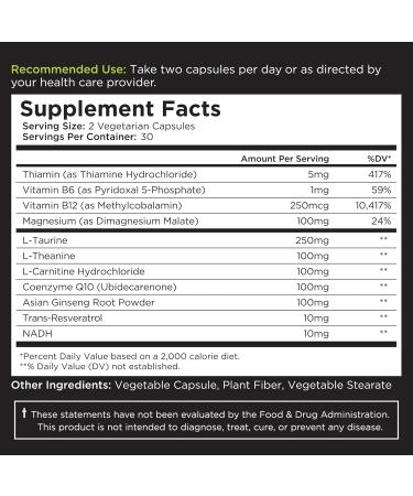 Livingood Daily Energy Supplements - Vegan B6 B12 NADH & L-Theanine | Boost Mood & Brain Health - 60 Capsules - Buy Online on GoSupps.com