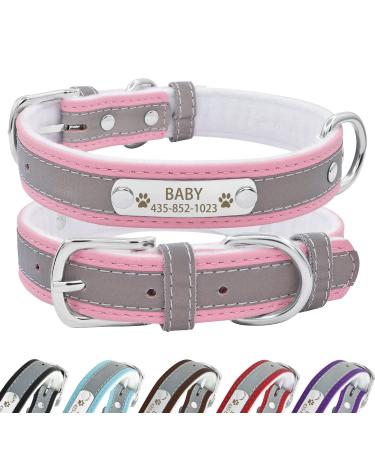 Senristar personalized reflective leather dog collar with warm food individual dog collar with name tape engraved for small medium and large dogs and cats XS (width 1.5 cm neck circumference 19-25 cm) pink)