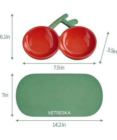 VETRESKA Non Slip Ceramic Cat Food Bowl | Tilted Feeding Bowls for Cats | Anti Vomiting Design | Wide Shallow Dish for Dogs and Puppies | Cherry - Buy Online on GoSupps.com