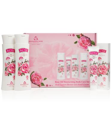 Bulgarian Rose Oil Moisturizing Body Care 3 Piece Gift Set - Natural Rose Body Lotion Natural Rose Body Wash Natural Rose Hand Cream