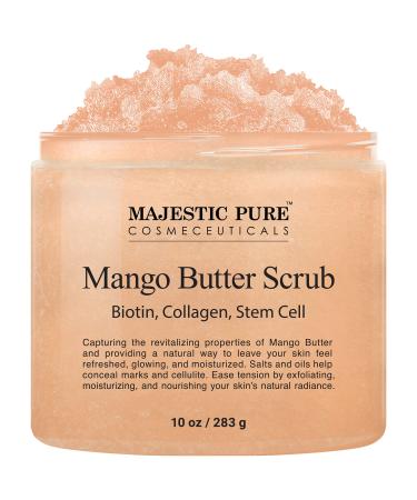 Majestic Pure Mango Butter Body Scrub - With Biotin, Collagen, Stem Cell - Exfoliating Salt Scrub to Exfoliate and Moisturize Skin - Deep Skin Cleanser - Natural Skin Care for Men and Women - 10 oz - Buy Online on GoSupps.com