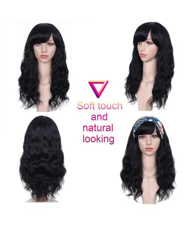 WIGNEE 100% Virgin Human Hair Natural Wave Wig with Bangs - 16 Inch Brazilian Hair Natural Black Color - Buy Online on GoSupps.com