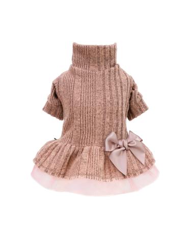 Fitwarm Knitted Dog Tulle Sweater Dress, Dog Winter Clothes for Small Dogs Girl, Cat Apparel, Pink, XS X-Small Pink