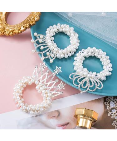 Nuorest 3PCS Pearl Crown Hair Ties Set - Cute Rhinestone Elastic Scrunchies for Girls, Women, Flower Girl - Perfect for Parties - Buy Online on GoSupps.com