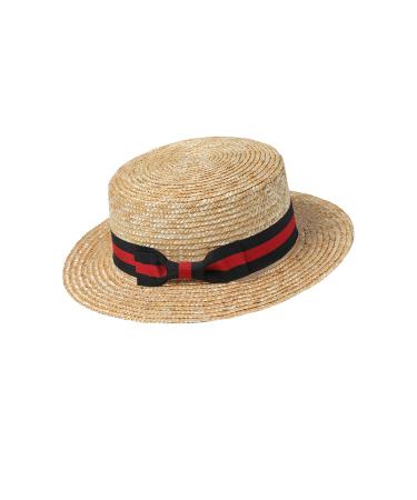 BABEYOND Women Men Brim Boater Hat 1920s Gatsby Straw Hat 20s Costume Accessory Red and Black Small/Medium