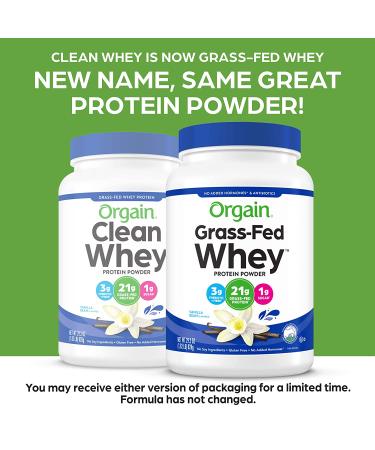 Orgain Grass Fed Whey Protein Powder - Vanilla Bean, 21g Protein, Low Carb, Gluten Free, Non-GMO, 1.82 Lb - Buy Online on GoSupps.com
