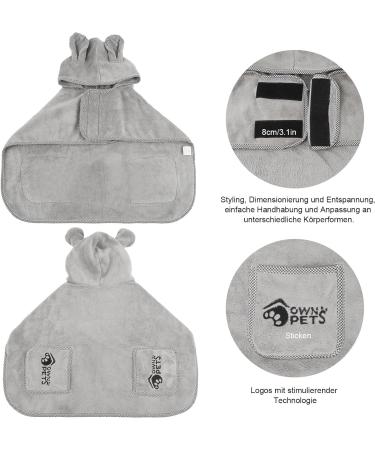 Ownpets Dog Bathing Towel | Quick-Drying Terry Coat with Velcro Fastener & Adjustable Band | Absorbent & Thick | Large Gray - Buy Online on GoSupps.com