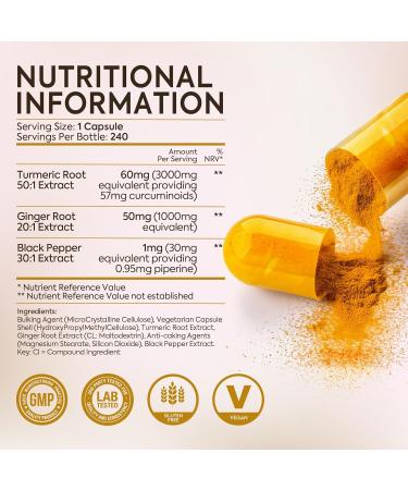 Advanced Turmeric and Black Pepper Capsules Made in the UK | ONE per Day Turmeric Supplement with Ginger & Black Pepper | High Absorption Tumeric Supplement Joints Care | 8 Month Supply - 240 Capsules 240 count (Pack of 1) - Buy Online on GoSupps.com